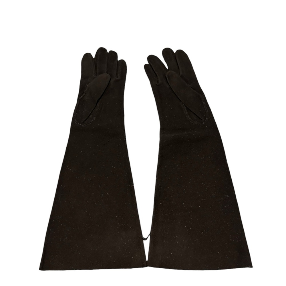 Vintage black suede evening gloves. Elegant and new.